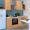 Discount Küchenzeile Nano 220 cm Buche Nachbildung Kochfelder|Kühlschränke