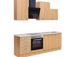 Online Küchenzeile Nano 220 cm Buche Nachbildung Herde|Kochfelder