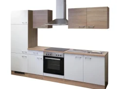 Flex-Well Classic Herde|Kochfelder<Küchenzeile Florida 270 cm Weiß - Sonoma Eiche