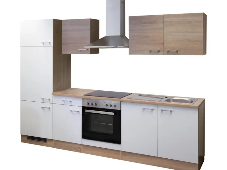 Flex-Well Classic Herde|Kochfelder<Küchenzeile Florida 270 cm Weiß - Sonoma Eiche