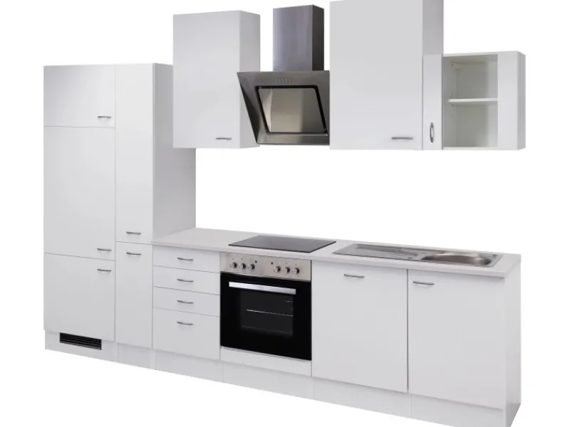 Best Küchenzeile Wito 310 cm mit Apothekerschrank Weiß Einbauküchen|Kühlschränke