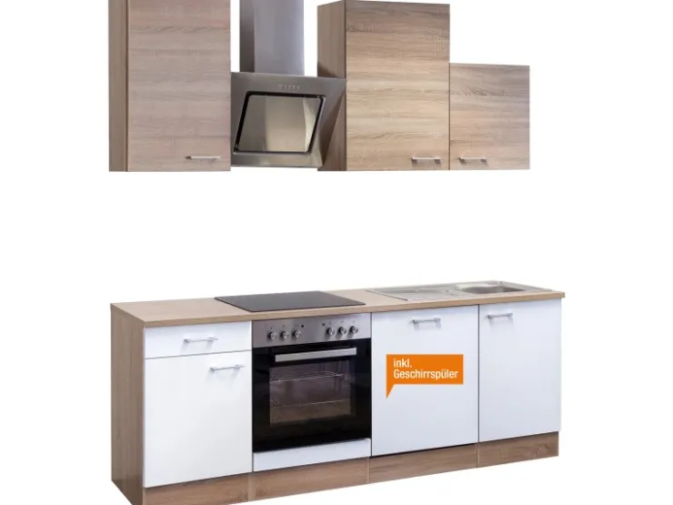 Outlet Flex-Well Classic Küchenzeile Florida 220 cm Sonoma Eiche-Weiß-Sonoma Eiche