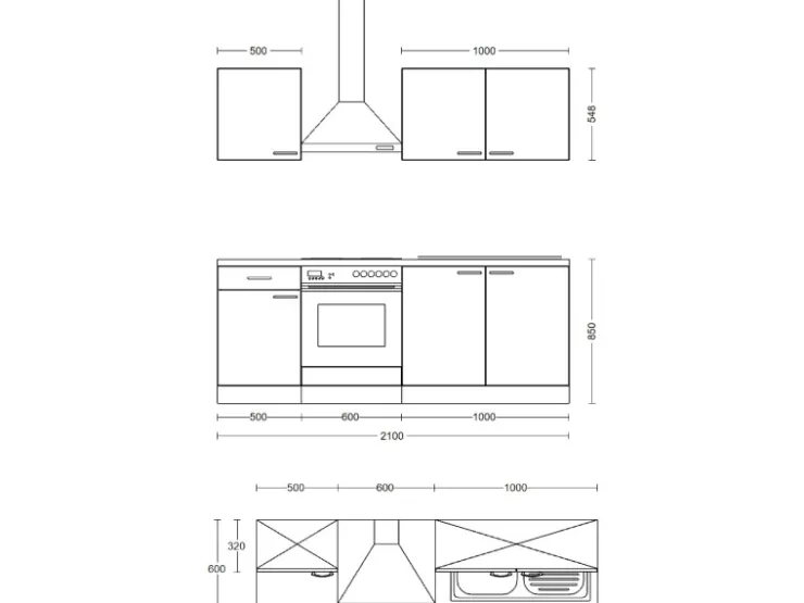 Flex-Well Classic Einbauküchen|Kochfelder<Küchenzeile Florida 210 cm Weiß - Sonoma Eiche