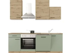 Best Flex-Well Exclusiv Küche 1701-016 Cara 220 cm Schilfgrün matt - Artisan Eiche