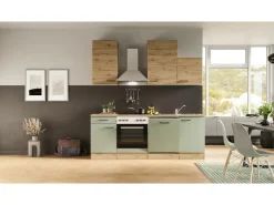 Best Flex-Well Exclusiv Küche 1701-016 Cara 220 cm Schilfgrün matt - Artisan Eiche