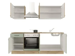Outlet Flex-Well Exclusiv Küche 1601-036 Cara 210 cm Schilfgrün matt - Artisan Eiche