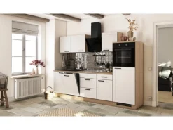 Discount Küche Julia 280 cm ohne E-Geräte Weiß matt-Cosmopolitan Eiche Landhausküchen