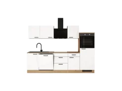 Discount Küche Julia 280 cm ohne E-Geräte Weiß matt-Cosmopolitan Eiche Landhausküchen