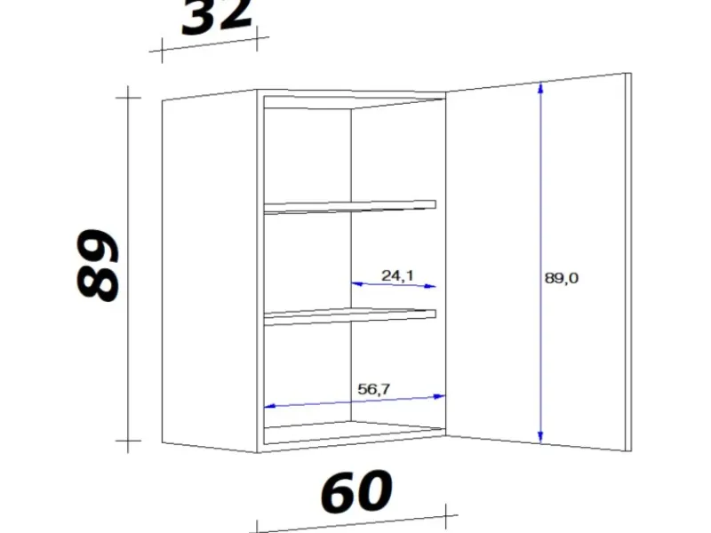 Outlet Küchen-Oberschrank groß Morena 60x89cm Basaltgrau-San Remo Küchenschränke