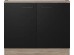 Sale Küchen-Spülenunterschrank Capri 100cm Schwarz Matt-Endgrain Küchenschränke