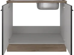 Sale Küchen-Spülenunterschrank Capri 100cm Schwarz Matt-Endgrain Küchenschränke