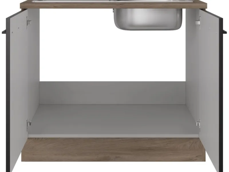 Sale Küchen-Spülenunterschrank Capri 100cm Schwarz Matt-Endgrain Küchenschränke