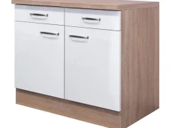 Online Flex-Well Exclusiv Küchen-Unterschrank Valero 100 cm Hochglanz Weiß-Sonoma Eiche