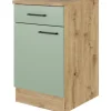 Online Flex-Well Exclusiv Küchen-Unterschrank Cara 50cm Schilfgrün matt - Artisan Eiche