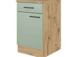 Online Flex-Well Exclusiv Küchen-Unterschrank Cara 50cm Schilfgrün matt - Artisan Eiche
