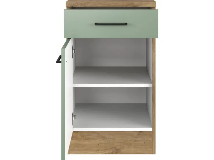 Online Flex-Well Exclusiv Küchen-Unterschrank Cara 50cm Schilfgrün matt - Artisan Eiche