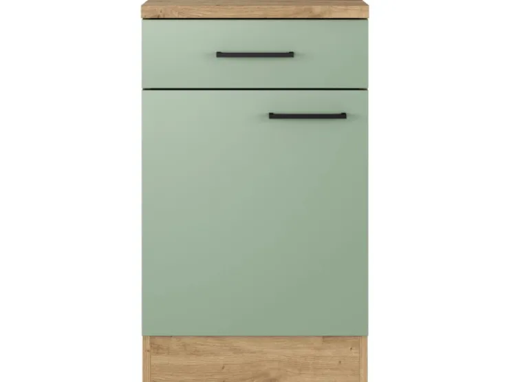 Online Flex-Well Exclusiv Küchen-Unterschrank Cara 50cm Schilfgrün matt - Artisan Eiche