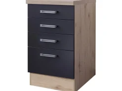 Best Flex-Well Exclusiv Küchen-Unterschrank Lara 50cm 4 Auszüge Anthra-San Remo Eiche Anthrazit