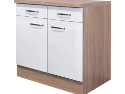 Online Küchen-Unterschrank Valero 80 cm Hochglanz Weiß-Sonoma Eiche Küchenschränke|Zubehör Für Küchenarmatur