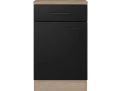Flex-Well Exclusiv Single-Küchen|Pantryküchen<Küchen-Unterschrank Capri 50 cm Schwarz Matt-Endgrain Oak