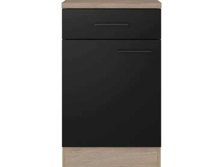 Flex-Well Exclusiv Single-Küchen|Pantryküchen<Küchen-Unterschrank Capri 50 cm Schwarz Matt-Endgrain Oak