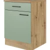 Flex-Well Exclusiv Pantryküchen|Einbauküchen<Küchen-Unterschrank Cara 60cm Schilfgrün matt - Artisan Eiche