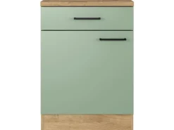 Flex-Well Exclusiv Pantryküchen|Einbauküchen<Küchen-Unterschrank Cara 60cm Schilfgrün matt - Artisan Eiche