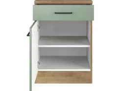 Flex-Well Exclusiv Pantryküchen|Einbauküchen<Küchen-Unterschrank Cara 60cm Schilfgrün matt - Artisan Eiche