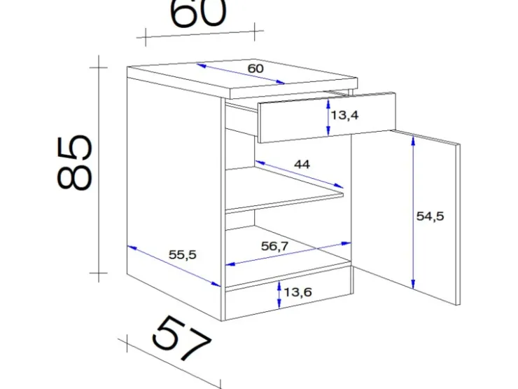 Flex-Well Exclusiv Pantryküchen|Einbauküchen<Küchen-Unterschrank Cara 60cm Schilfgrün matt - Artisan Eiche