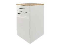 Flex-Well Exclusiv Pantryküchen|Kücheninseln<Küchen-Unterschrank Lund 50 cm Lichtgrau glänzend-Rauchgrau