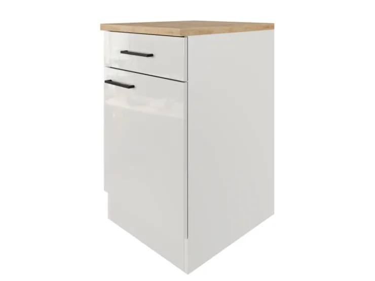 Flex-Well Exclusiv Pantryküchen|Kücheninseln<Küchen-Unterschrank Lund 50 cm Lichtgrau glänzend-Rauchgrau