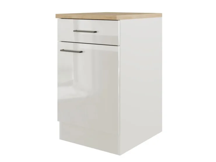 Flex-Well Exclusiv Pantryküchen|Kücheninseln<Küchen-Unterschrank Lund 50 cm Lichtgrau glänzend-Rauchgrau