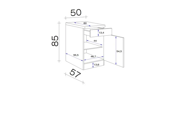 Flex-Well Exclusiv Pantryküchen|Kücheninseln<Küchen-Unterschrank Lund 50 cm Lichtgrau glänzend-Rauchgrau
