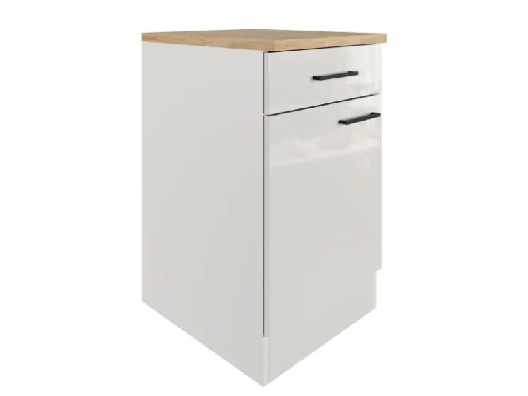 Flex-Well Exclusiv Pantryküchen|Kücheninseln<Küchen-Unterschrank Lund 50 cm Lichtgrau glänzend-Rauchgrau