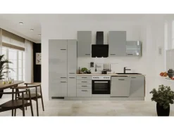 Outlet Flex-Well Exclusiv Küchenzeile Lund 310 cm Lichtgrau glänzend-Rauchgrau