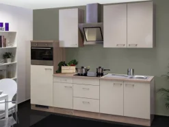 Sale Küchenzeile Orlando 270 cm Kaschmir Glanz-Sonoma Eiche NB Kochfelder|Kühlschränke