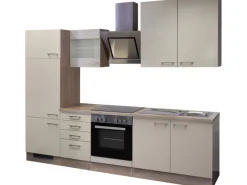Discount Küchenzeile Orlando 270 cm Kaschmir Glanz-Sonoma Eiche Gefrierschränke|Kühlschränke
