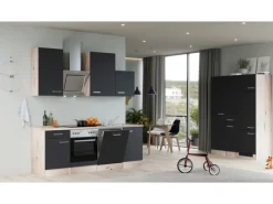 Clearance Küchenzeile Lara 360 cm Anthrazit - San Remo Eiche Gefrierschränke|Kochfelder