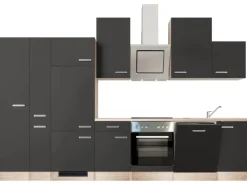 Clearance Küchenzeile Lara 360 cm Anthrazit - San Remo Eiche Gefrierschränke|Kochfelder