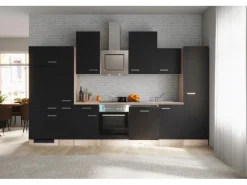 Clearance Küchenzeile Lara 360 cm Anthrazit - San Remo Eiche Gefrierschränke|Kochfelder