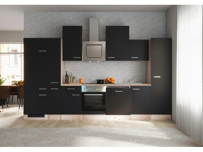 Clearance Küchenzeile Lara 360 cm Anthrazit - San Remo Eiche Gefrierschränke|Kochfelder