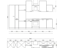 Clearance Küchenzeile Lara 360 cm Anthrazit - San Remo Eiche Gefrierschränke|Kochfelder