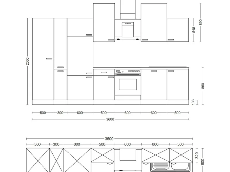 Clearance Küchenzeile Lara 360 cm Anthrazit - San Remo Eiche Gefrierschränke|Kochfelder