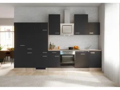 Clearance Küchenzeile Lara 360 cm Anthrazit - San Remo Eiche Gefrierschränke|Kochfelder