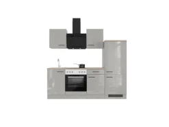 Outlet Küchenzeile 1706-005 Lund 220 cm Lichtgrau glänzend-Rauchgrau Herde|Kühlschränke