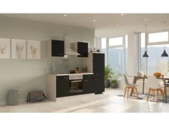 Sale Küchenzeile Lara 220 cm Anthrazit - San Remo Eiche Herde|Kühlschränke