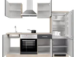 Sale Küchenzeile Lara 220 cm Anthrazit - San Remo Eiche Herde|Kühlschränke