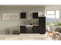Sale Küchenzeile Lara 220 cm Anthrazit - San Remo Eiche Herde|Kühlschränke