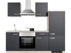 Sale Küchenzeile Lara 220 cm Anthrazit - San Remo Eiche Herde|Kühlschränke
