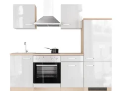 Outlet Küchenzeile Valero 220 cm Hochglanz Weiß - Sonoma Eiche Herde|Kochfelder